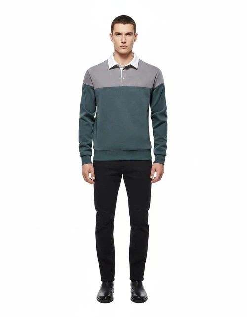 Casual Long-Sleeve Polo Neck Men's Sweatshirt for Spring
