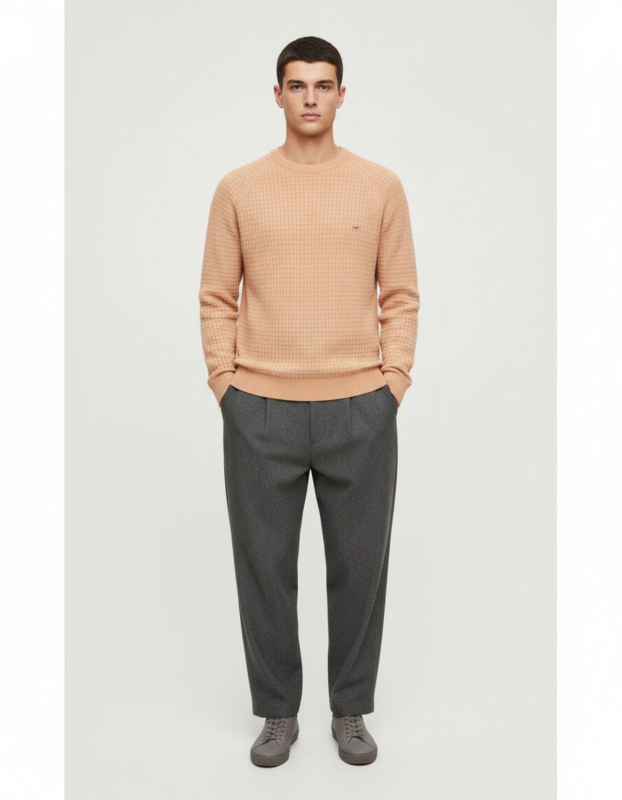 Plaid Knit High-Elastic Long-Sleeve Base Layer for Men's Winter Casual Wear