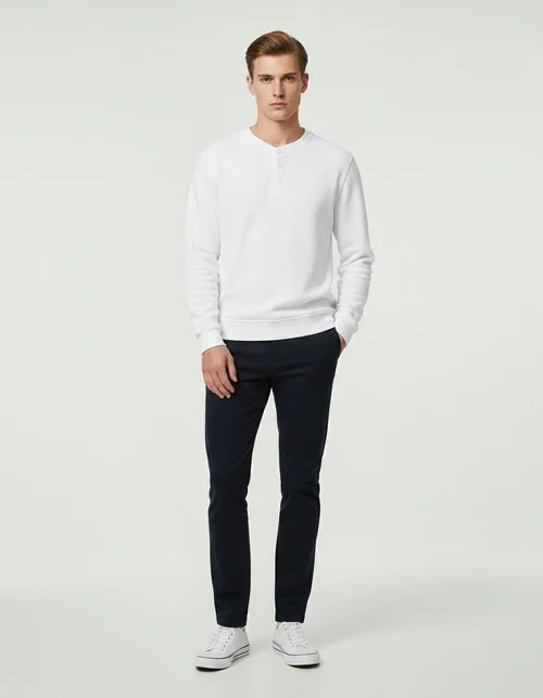 Waffle Knit Fleece-Lined Winter Casual Baseball Collar Men's Sweatshirt