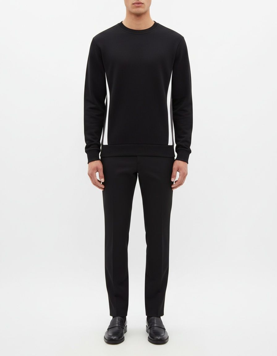 Slim Fit Patchwork Crew Neck Men's Sweatshirt for Autumn Casual Wear