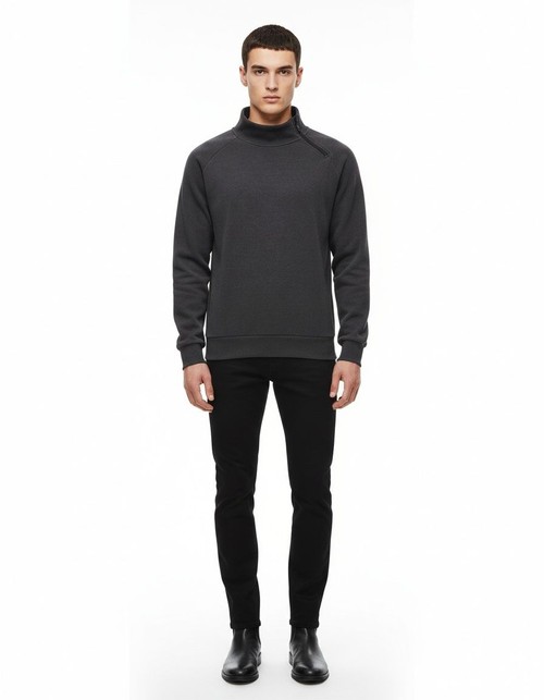 Diagonal Zipper Fleece-Lined Winter Sweatshirt with Stand Collar for Men's Outerwear