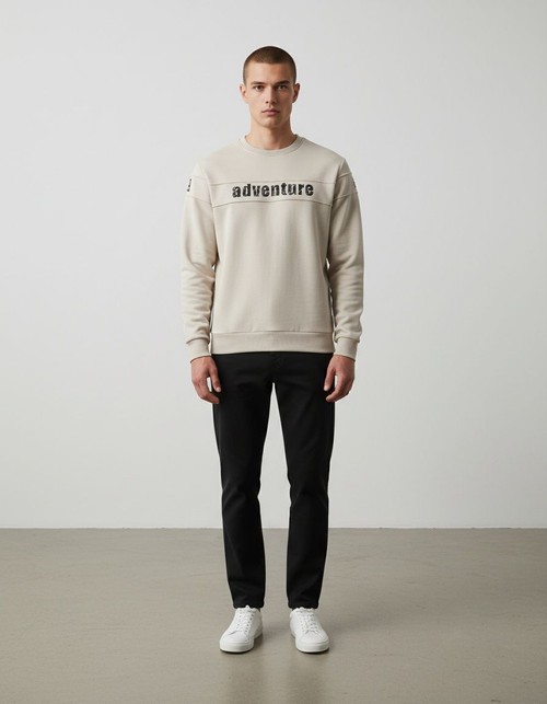 Loose Fit Printed Patchwork Crew Neck Autumn Men's Sweatshirt