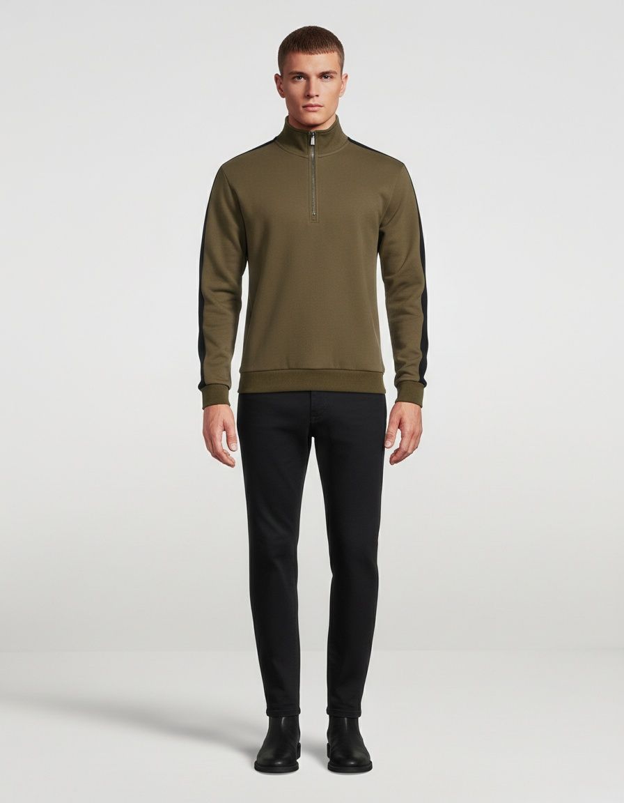 Sweat-shirt homme automne à col montant et patchwork, idéal pour le sport décontracté