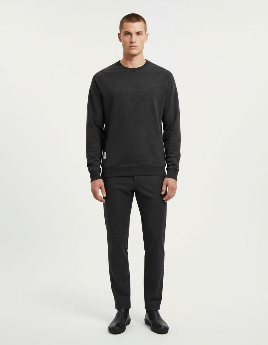 Men's Loose Fit Crew Neck Pullover Sweatshirt, Casual Solid Color Design for Spring and Autumn