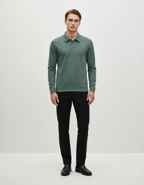 Effen poloshirt met lange mouwen en reverskraag voor heren