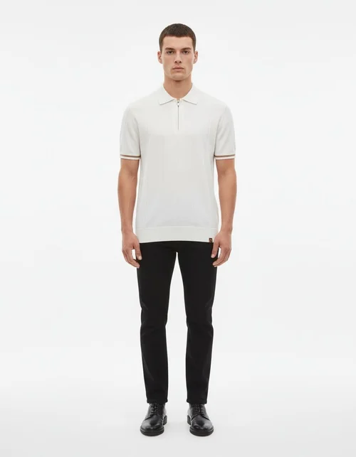 Gebreid, zakelijk casual poloshirt met korte mouwen en reverskraag voor heren.