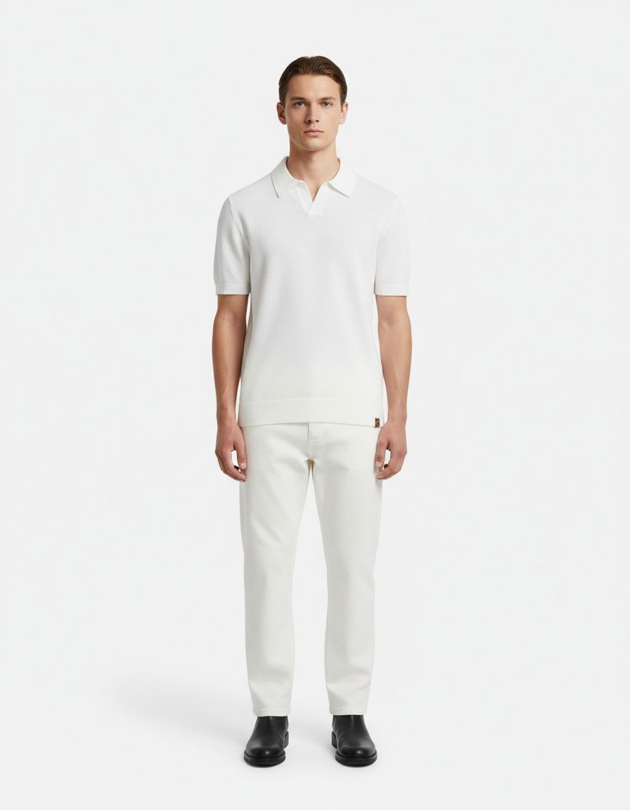 Summer Business Casual Pineapple Pattern Knitted Short Sleeve Men's Polo Shirt