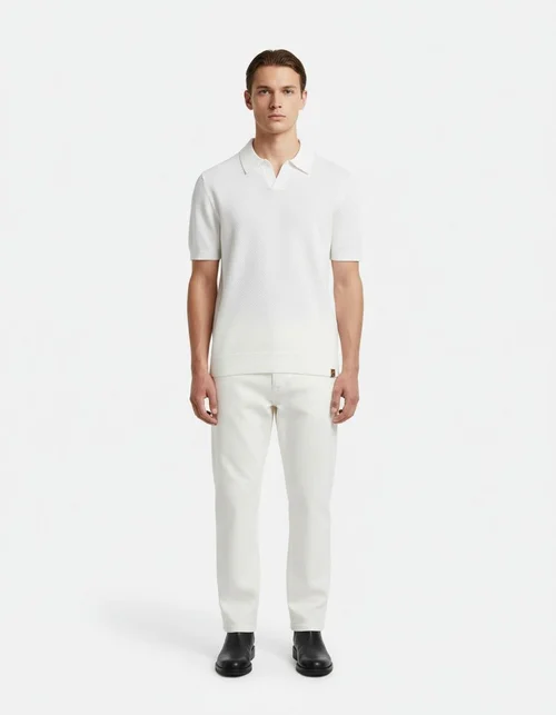 Zomerse zakelijke casual polo met ananasprint, gebreid, kort mouw model, herenpolo