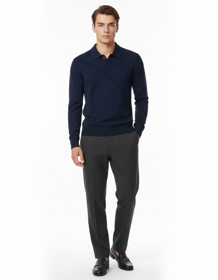 Jacquard Knit Business Casual Winter Men's Polo Shirt