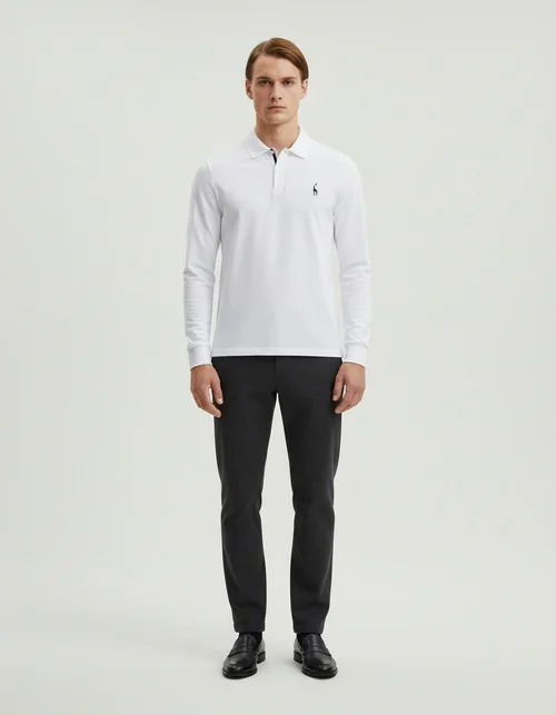 Casual poloshirt voor heren met effen revers voor de herfst
