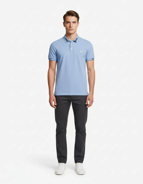 Striped Lapel Short-Sleeve Men's Polo Shirt with Embroidery for Summer Casual Wear