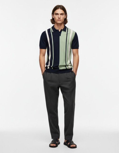 Men's Summer Short-Sleeve Striped Trim Knitted Polo Shirt