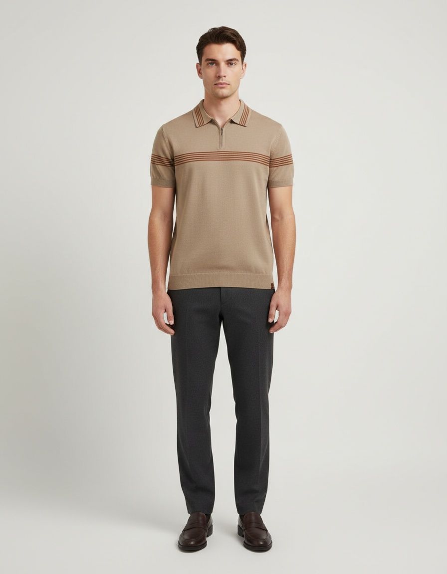 Striped Business Casual Men's Polo Shirt with Breathable Short Sleeves