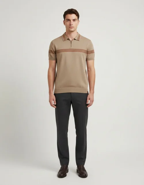 Striped Business Casual Men's Polo Shirt with Breathable Short Sleeves