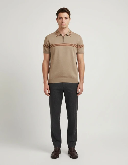 Striped Business Casual Men's Polo Shirt with Breathable Short Sleeves