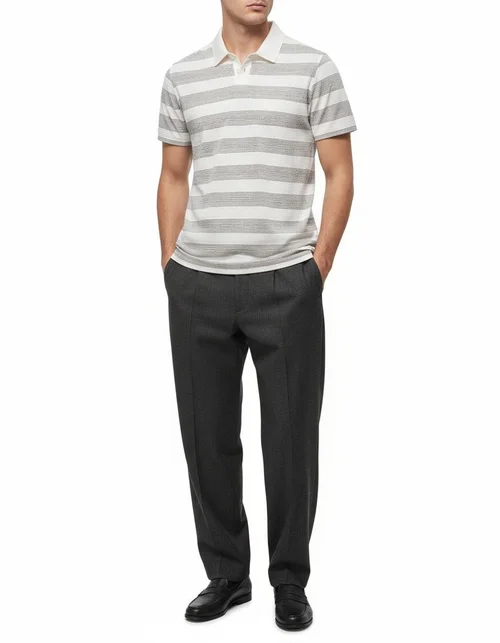 Striped Short-Sleeve Men's Polo Shirt for Spring and Summer Casual Wear