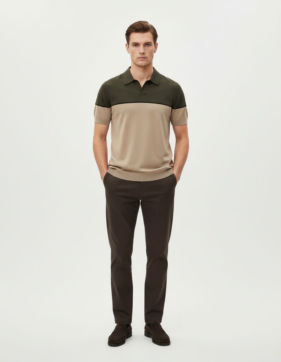 Summer Casual Color Block Knitted Short-Sleeve Men's Polo Shirt