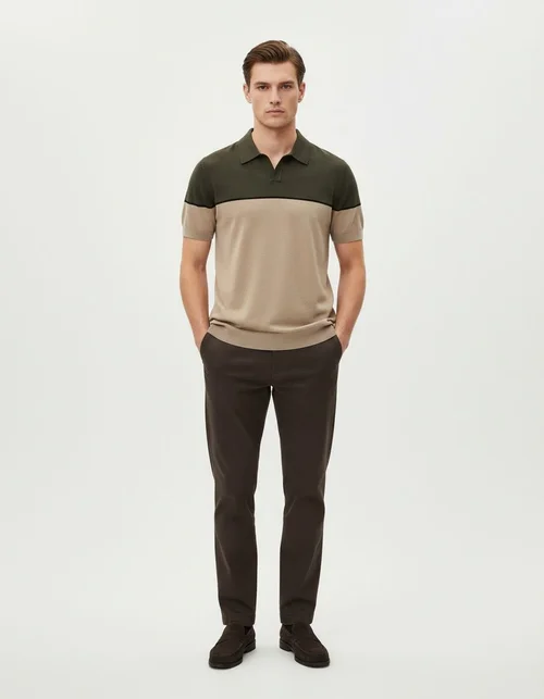Summer Casual Color Block Knitted Short-Sleeve Men's Polo Shirt
