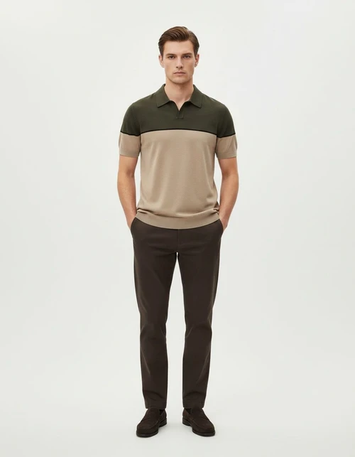 Summer Casual Color Block Knitted Short-Sleeve Men's Polo Shirt