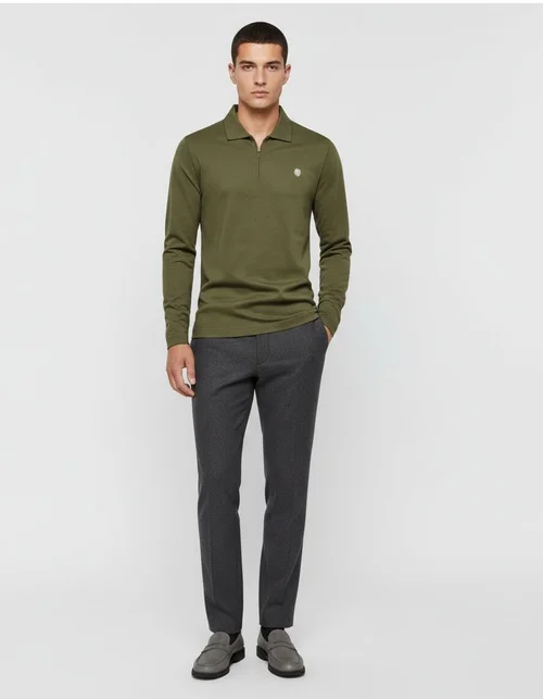 Slim Fit Zip-Up Men's Polo Shirt with Embroidered Detail