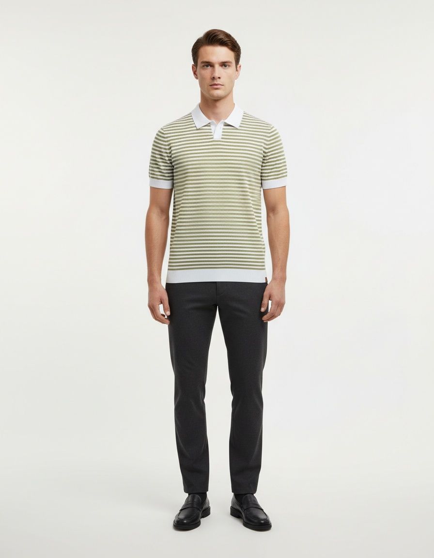 Striped Knitted Short-Sleeve Men's Polo Shirt for Summer Casual Wear