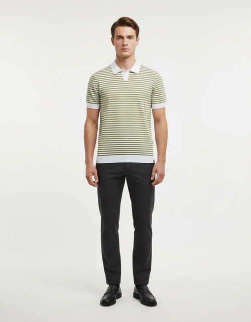 Striped Knitted Short-Sleeve Men's Polo Shirt for Summer Casual Wear