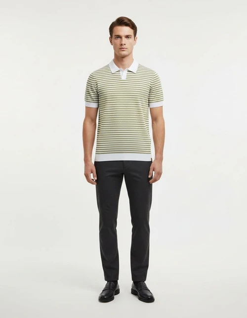 Striped Knitted Short-Sleeve Men's Polo Shirt for Summer Casual Wear
