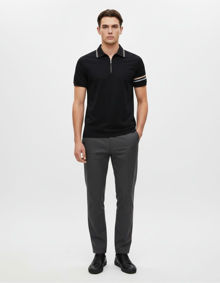 Breathable Business Casual Zipper Lapel Men's Polo Shirt