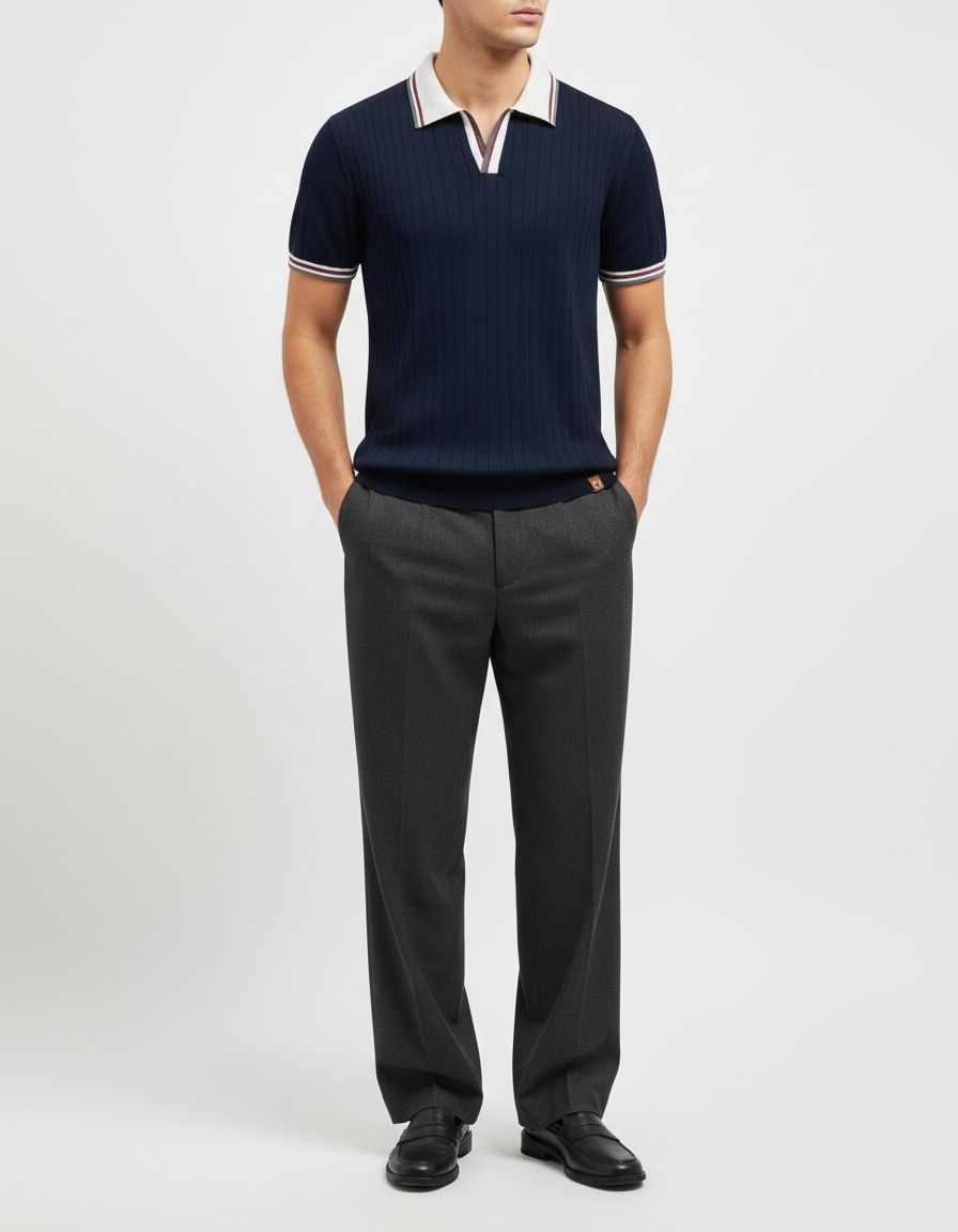 Men's Color Block Business Casual Knitted Short Sleeve Polo Shirt