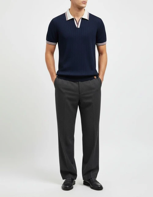 Men's Color Block Business Casual Knitted Short Sleeve Polo Shirt