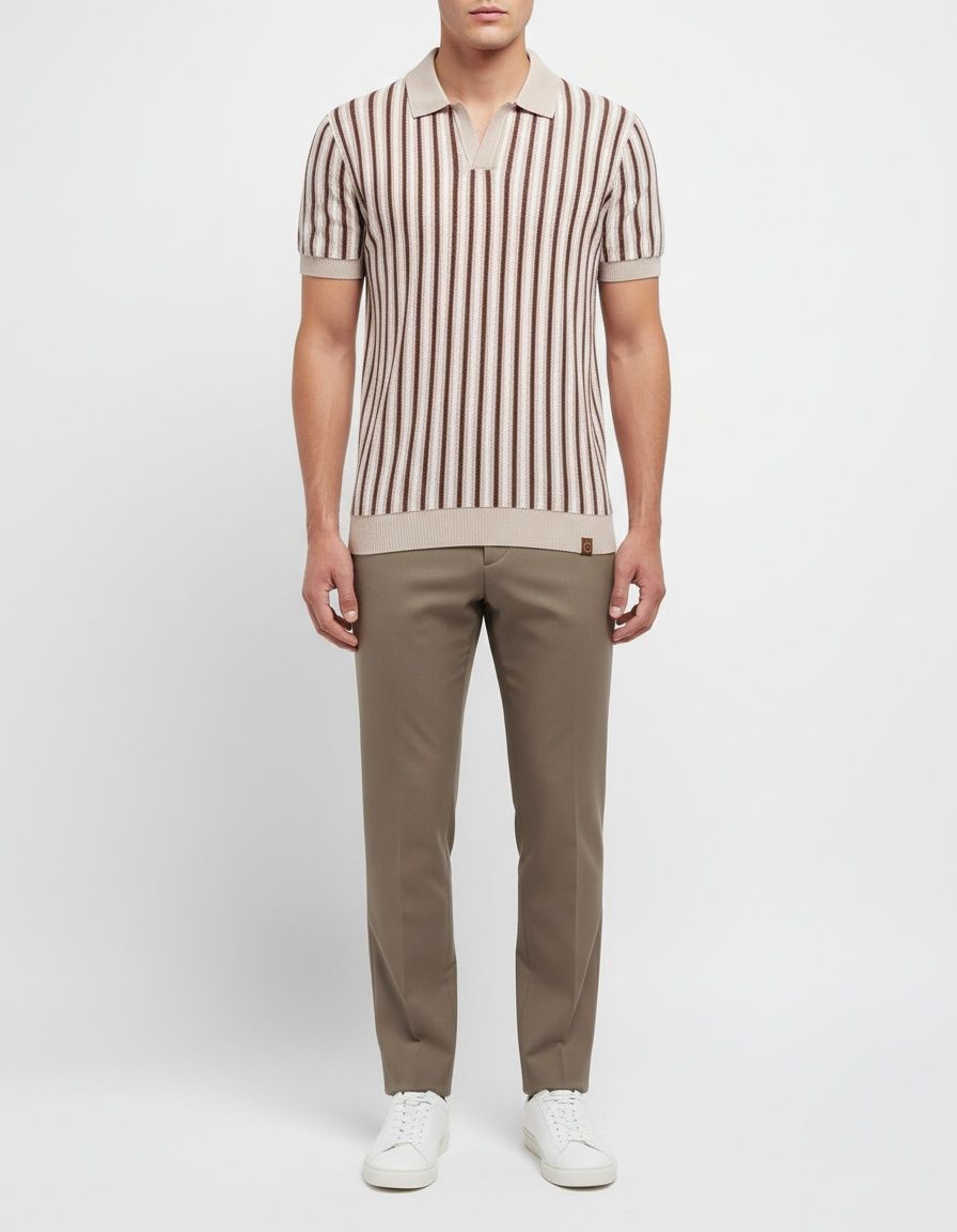 Striped Knit Short-Sleeve Men's Polo Shirt for Summer Business Casual Wear