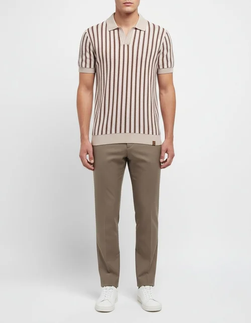 Striped Knit Short-Sleeve Men's Polo Shirt for Summer Business Casual Wear