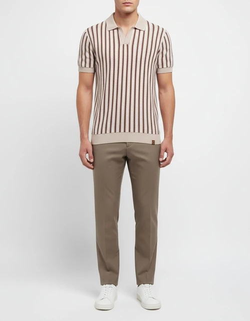 Striped Knit Short-Sleeve Men's Polo Shirt for Summer Business Casual Wear