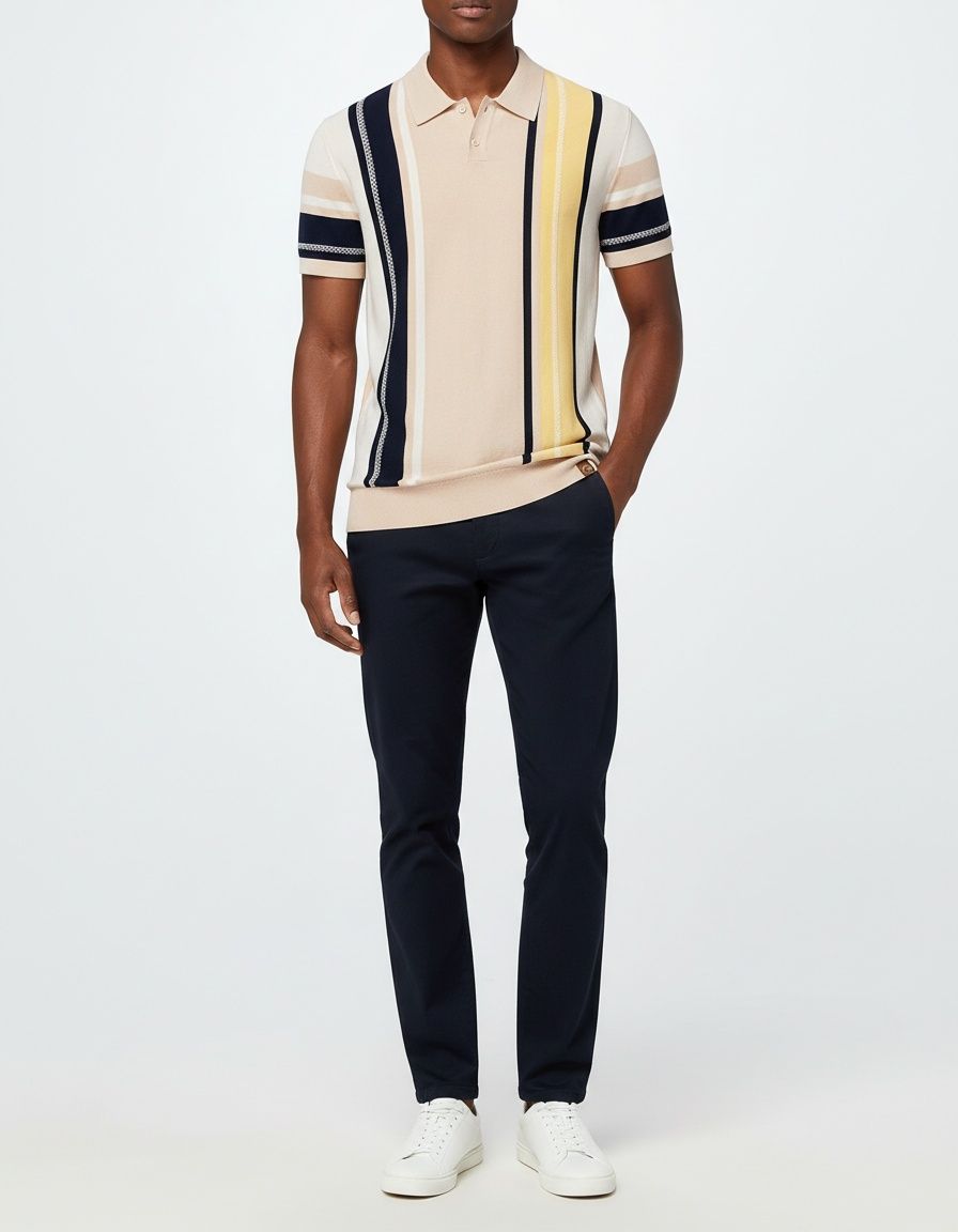 Striped Jacquard Short-Sleeve Knitted Men's Polo Shirt for Summer