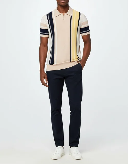 Striped Jacquard Short-Sleeve Knitted Men's Polo Shirt for Summer
