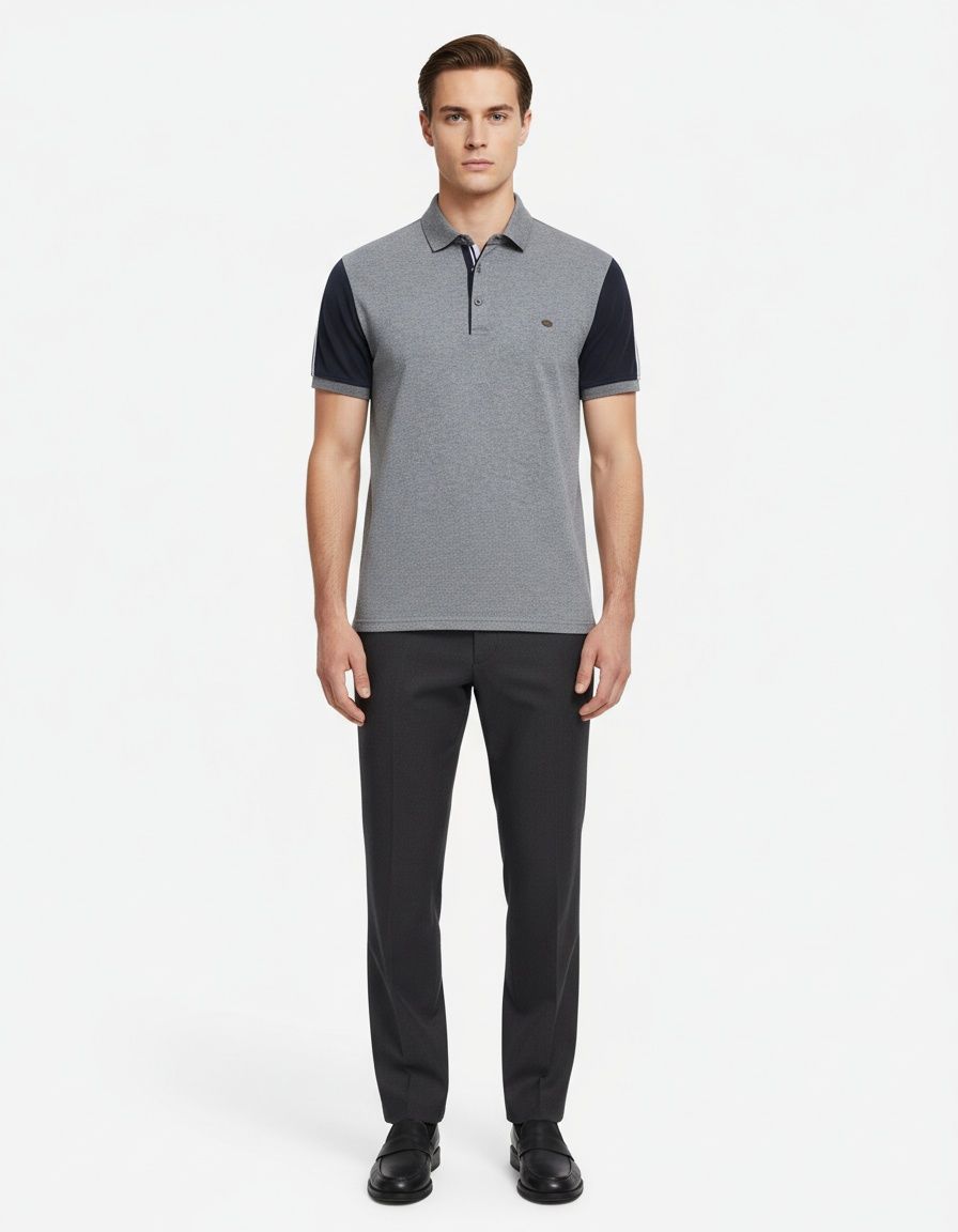 Casual Color-Block Short-Sleeve Men's Polo Shirt for Spring and Summer