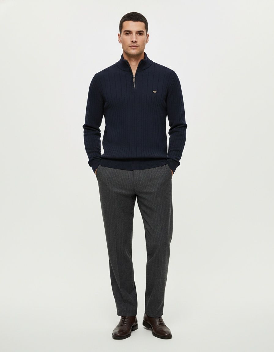 Premium Half-Zip Solid Color Men's Sweater with Stand Collar for Autumn and Winter Casual Wear