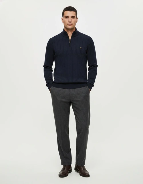 Premium Half-Zip Solid Color Men's Sweater with Stand Collar for Autumn and Winter Casual Wear