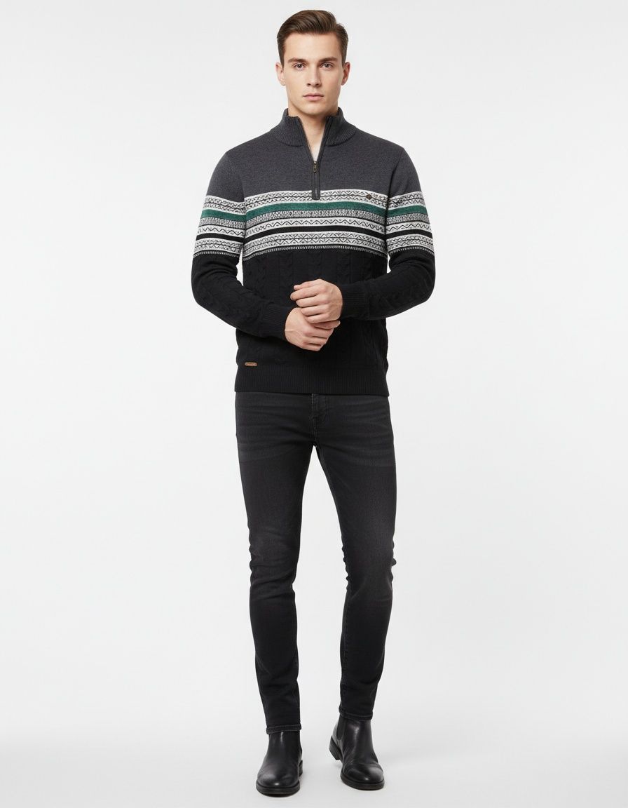 Men's Winter Casual Premium Stand Collar Half-Zip Knit Pullover