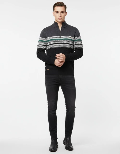 Men's Winter Casual Premium Stand Collar Half-Zip Knit Pullover
