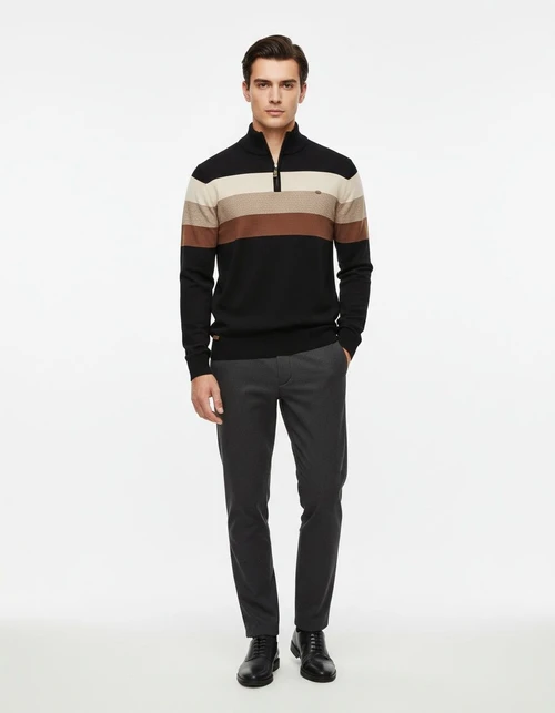 Premium Stand-up Collar Autumn and Winter Pullover Men's Sweater with Open Chest Detail