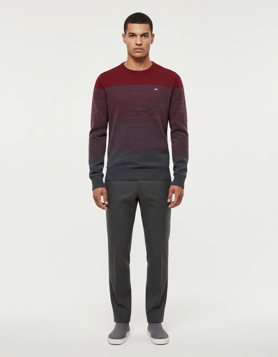 Retro Striped Slim Fit Crew Neck Men's Sweater for Autumn and Winter Casual Wear