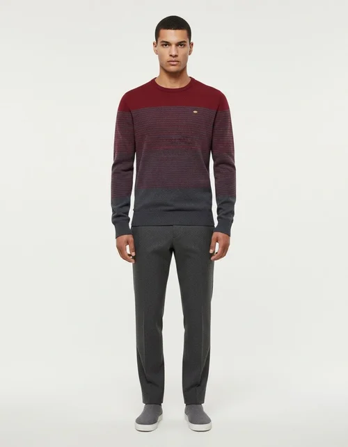 Retro Striped Slim Fit Crew Neck Men's Sweater for Autumn and Winter Casual Wear
