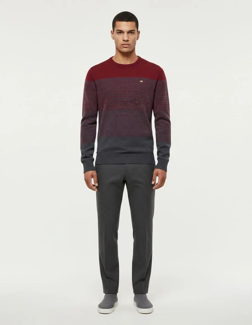 Retro Striped Slim Fit Crew Neck Men's Sweater for Autumn and Winter Casual Wear