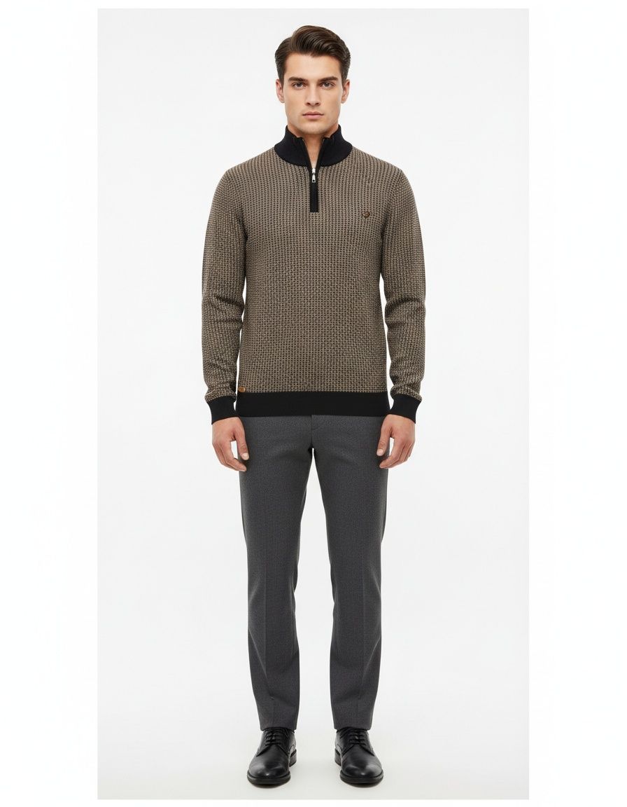 Premium Thickened Quarter-Zip Stand Collar Winter Pullover for Men's Knitwear