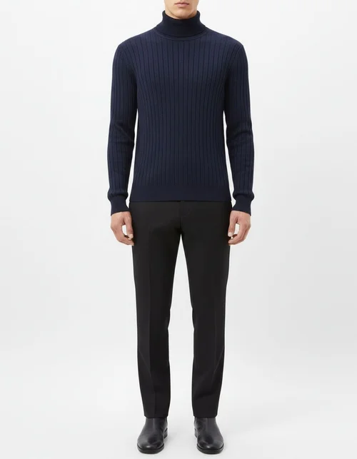 Men's Warm Solid Color High-Neck Pullover Winter Casual Knit Sweater