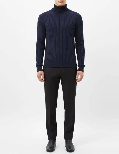 Men's Warm Solid Color High-Neck Pullover Winter Casual Knit Sweater