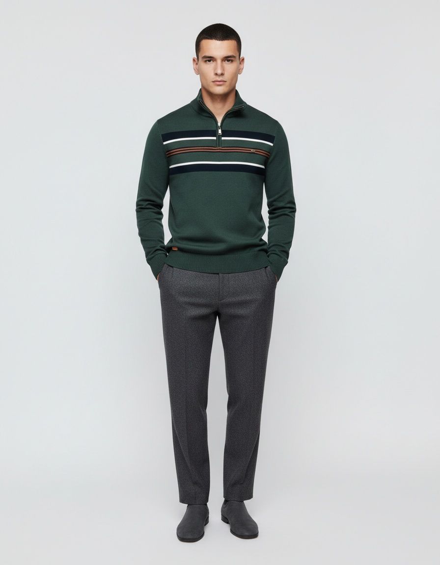 Striped Half-Zip Breathable Men's Sweater for Casual Autumn and Winter Wear
