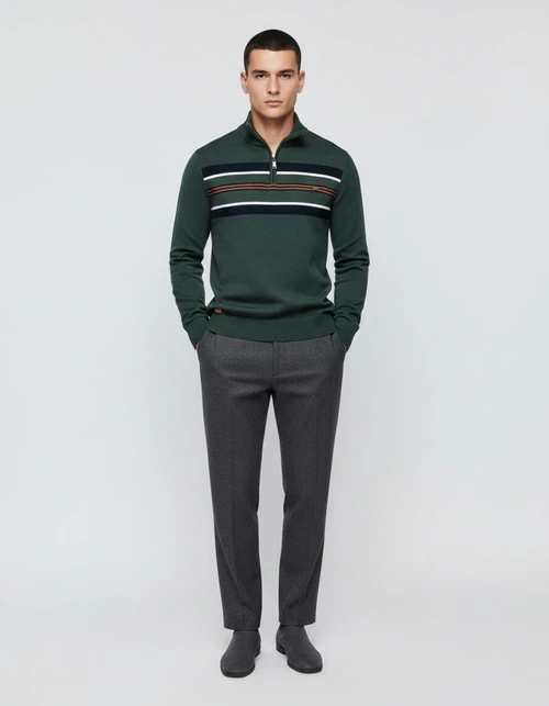 Striped Half-Zip Breathable Men's Sweater for Casual Autumn and Winter Wear