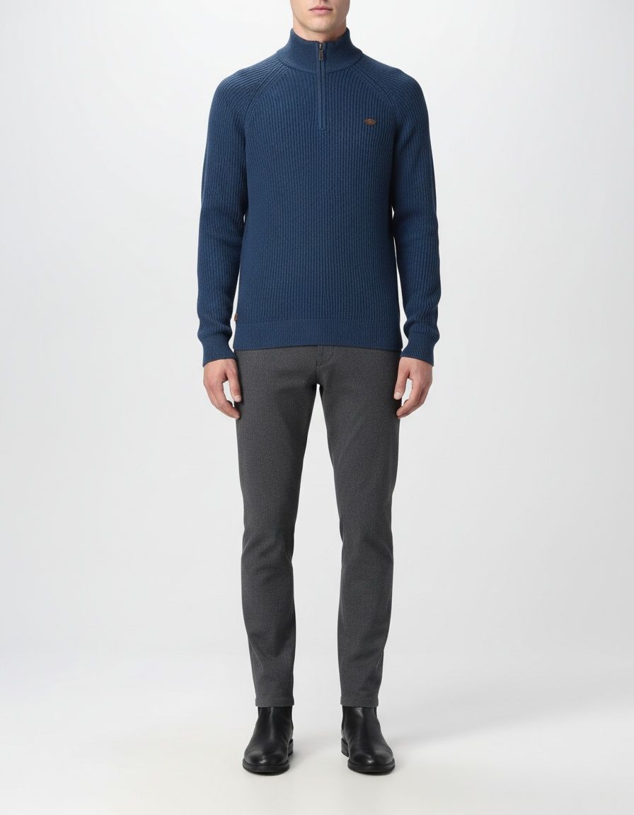 Men's Premium Half-Zip Stand Collar Breathable Solid Knit Sweater for Autumn and Winter Casual Wear